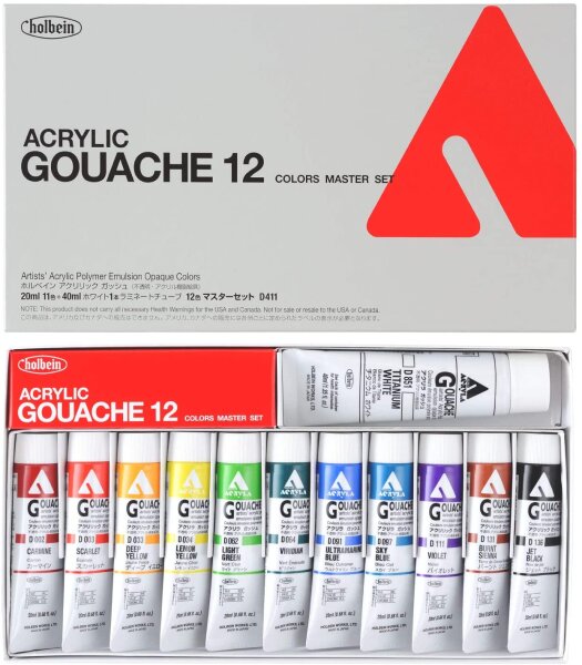 Holbein Acrylic Gouache (Acryla Gouache) Master Set 12 Farben D411 20ml (Nr. 6) 007411