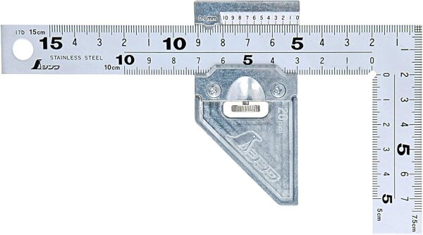 Shinwa 12485 Zimmermannswinkel (Kanejaku) 15 x 7,5 cm mit Metallstopfen