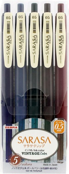 ZEBRA Gel Kugelschreiber Sarasa Clip 0.5 Vintage 5 Farben JJ15-5C-VI