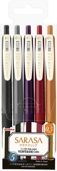ZEBRA Sarasa Clip Vintage 2 Gel-Kugelschreiber 5 Farben Set 0,5 mm JJ15-5C-VI2
