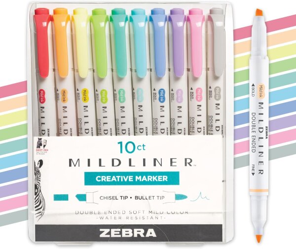 ZEBRA Mildliner Highlighter Doppelseitiges Textmarker-Set breite und feine Spitze 10 Stück 78101