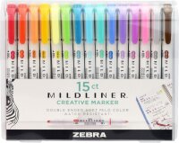 ZEBRA Mildliner Brush and Marker FluorescentSet 15 Pack (78115)
