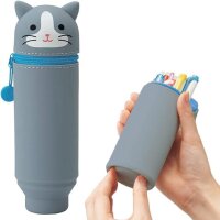LIHIT LAB. Kawaii Stand-Stiftetui Punilabo japanischer grauer Katze (Hachiware Neko) A7712-4