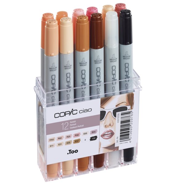 Too Copic Ciao Marker Set Porträtfarben 12 Stück Allround Layoutmarker für Anfänger