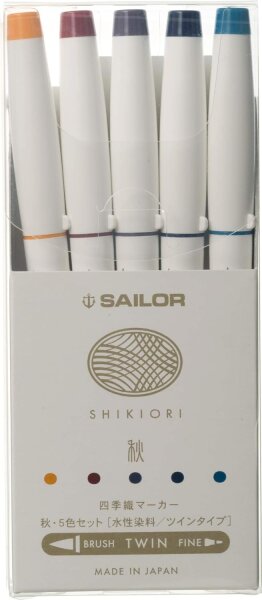 Sailor Füllfederhalter SHIKIORI Marker 5er-Set Herbst Dual-Tip Pinselstift (25-5101-003)